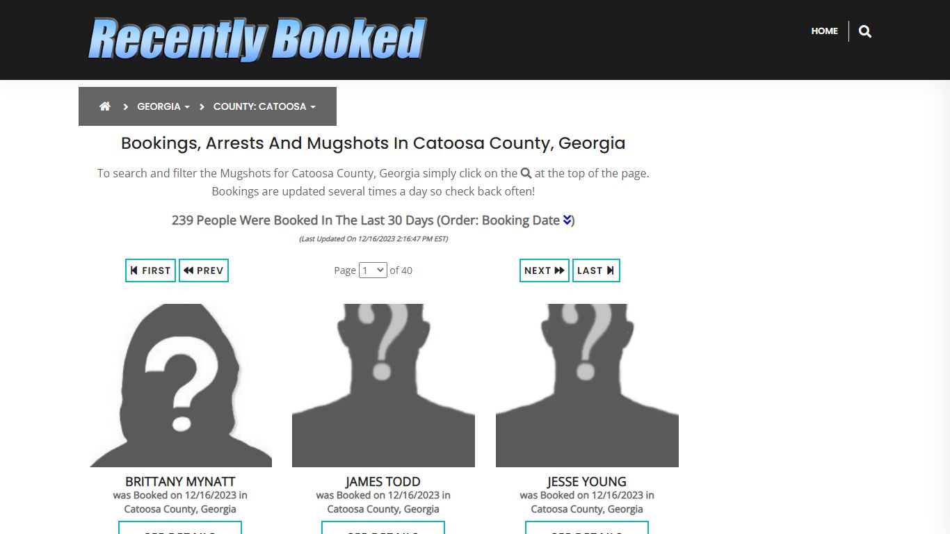 Recent bookings, Arrests, Mugshots in Catoosa County, Georgia